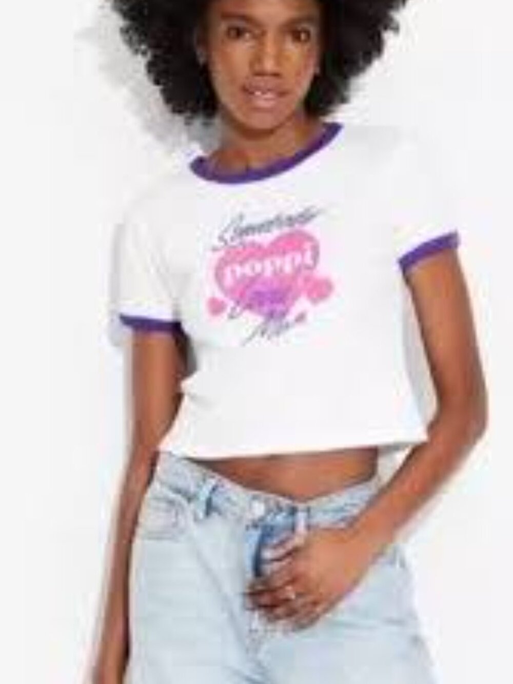 Poppi | Limited Edition Crop White and Purple Ribbed Graphic Tee NWT